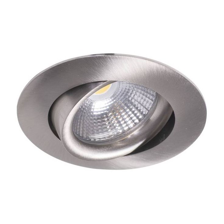 LED-alasvalo Airam Compact, Ø80x39mm, IP44, 5W/840, himmennettävä, suunnattava, satiini nikkeli