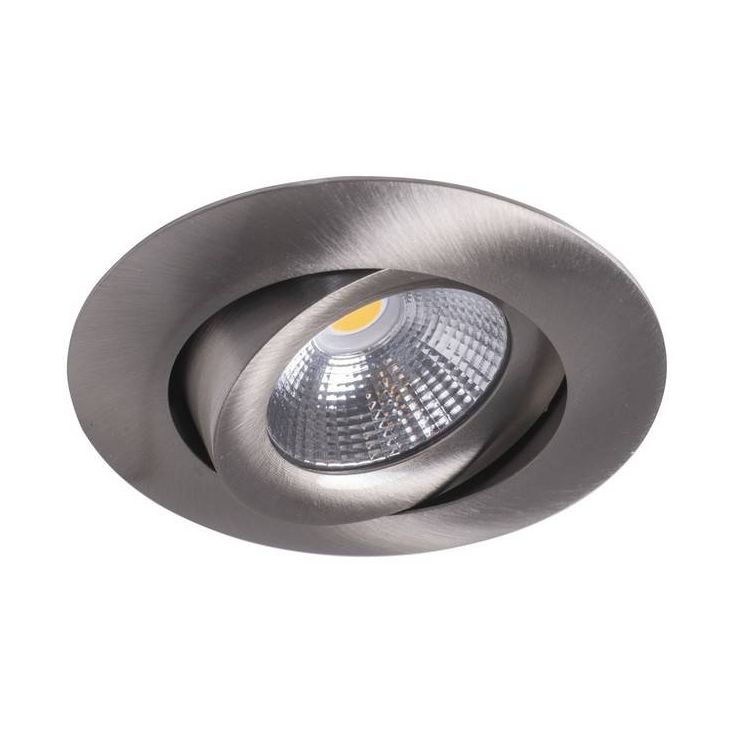 LED-alasvalo Airam Compact, Ø90x40mm, IP44, 7W/830, himmennettävä, suunnattava, satiini nikkeli
