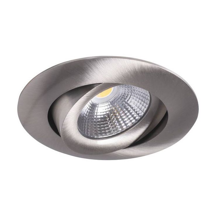 LED-alasvalo Airam Compact, Ø90x40mm, IP44, 7W/840, himmennettävä, suunnattava, satiini nikkeli