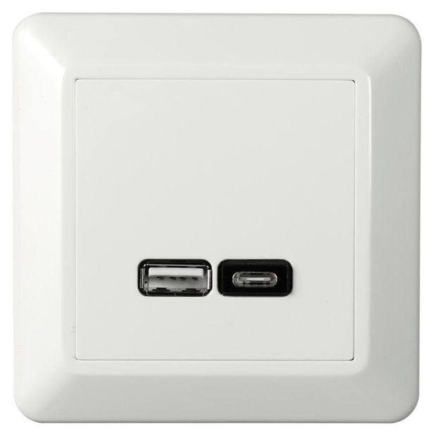 USB-latauspistorasia Elko RS16, USB-PR A+C 2,4A valkoinen