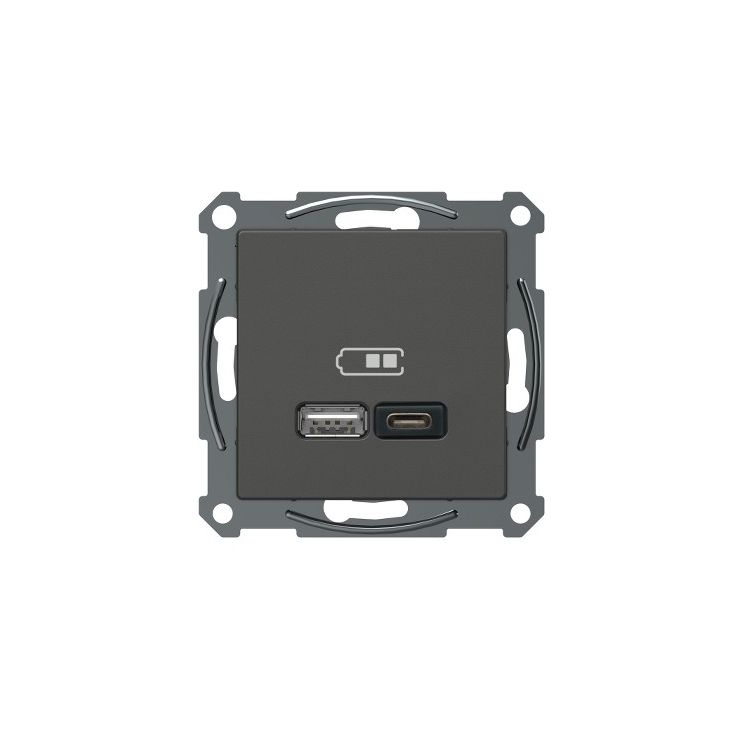 USB-latauspistorasia Schneider Electric A + C 2,4 A antrasiitti, Exxact