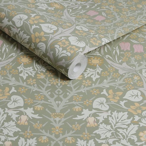 Tapetti William Morris At Home Blackthorn, kukka, kasvi, non-woven, eri värejä