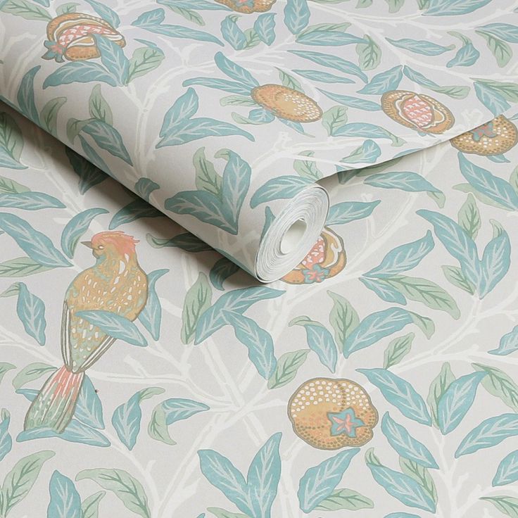 Tapetti William Morris At Home Bird & Pomegranate, lintu, kasvi, non-woven, eri värejä