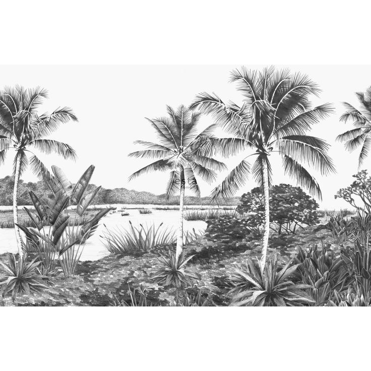 Maisematapetti ESTA Jungle Fever 158901, 4.185x2.79m, non-woven, valkoinen/musta