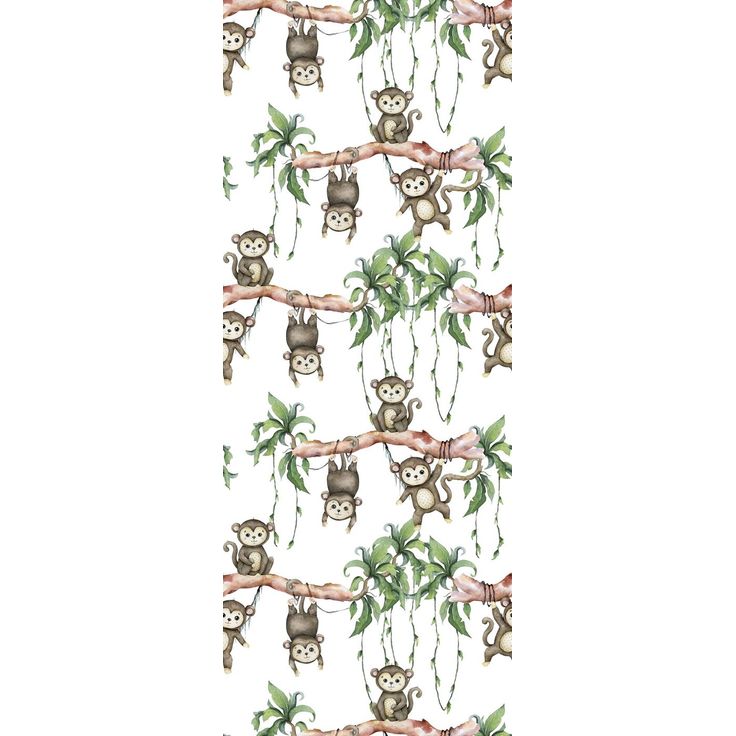 Lastenhuoneen tapetti Kids Walls 45852, vinyylipinta, 1.06x2.7m, kasvi, apina, ruskea