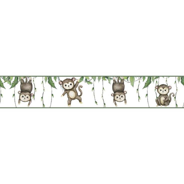 Lastenhuoneen boordi Kids Walls 45854, vinyylipinta, 0.18x5m, viidakko, apina, ruskea