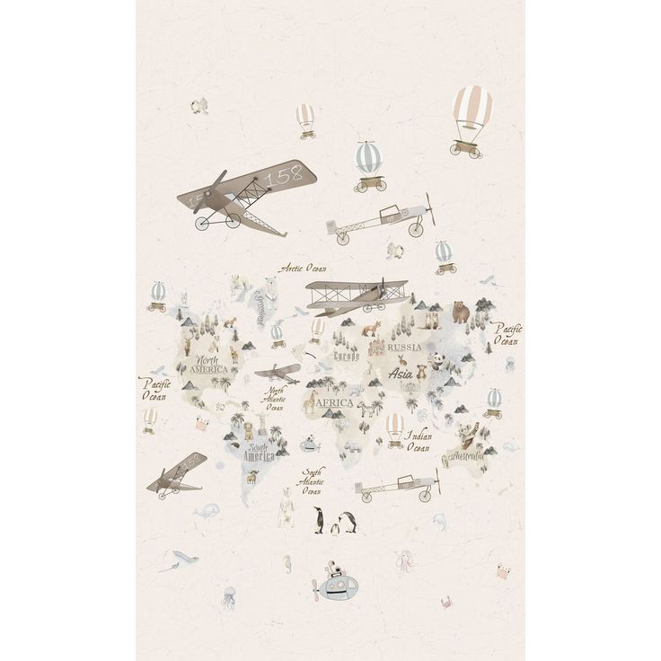 Lastenhuoneen tapetti Kids Walls 45856, vinyylipinta, 1.59x2.7m, kartta, beige
