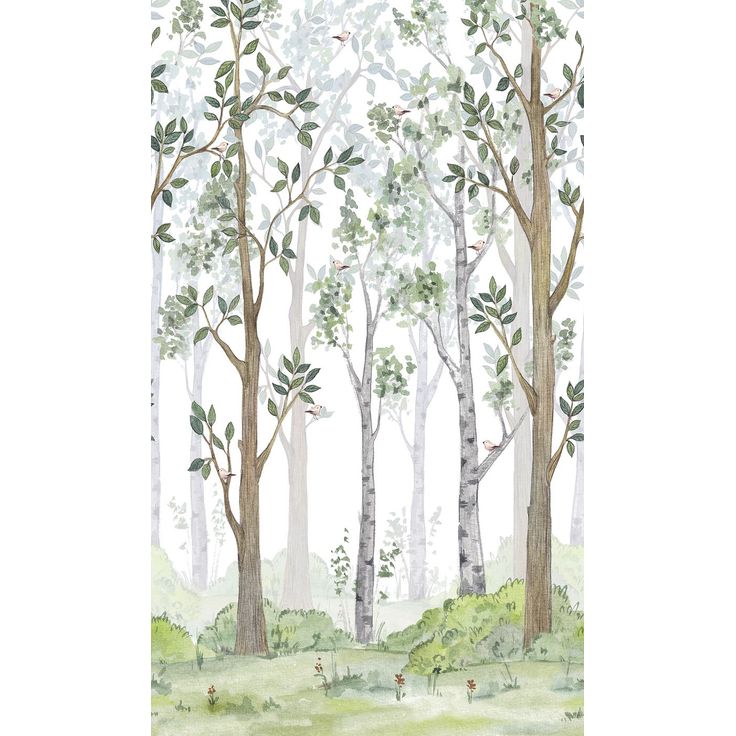 Lastenhuoneen tapetti Kids Walls 45869, vinyylipinta, metsä, 1.59x2.7m, vihreä