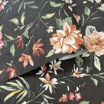 Tapetti Holden Decor Journey to the East 91852, kukka, kasvi, musta/oranssi