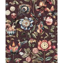 Tapetti Holden Decor Tales of the Manor 91942, kukka, kasvi, vintage, viininpunainen