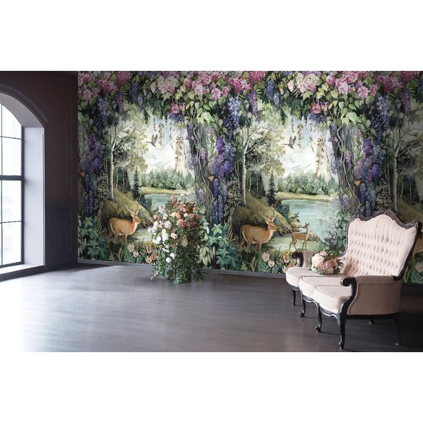 Kuvatapetti Holden Decor Tales of the Manor 99520, 2.12x2.8m, kukka, kasvi, violetti/vihreä