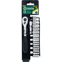 Hylsysarja telineessä Sata 1/4&quot; 4-14mm 13 osaa