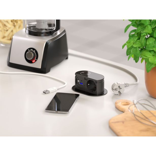 Pistorasia Savo Pop Up USB/Qi musta