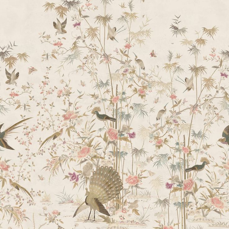 Mittatilaustapetti Chinoiserie Garden, Eggshell (S10415)