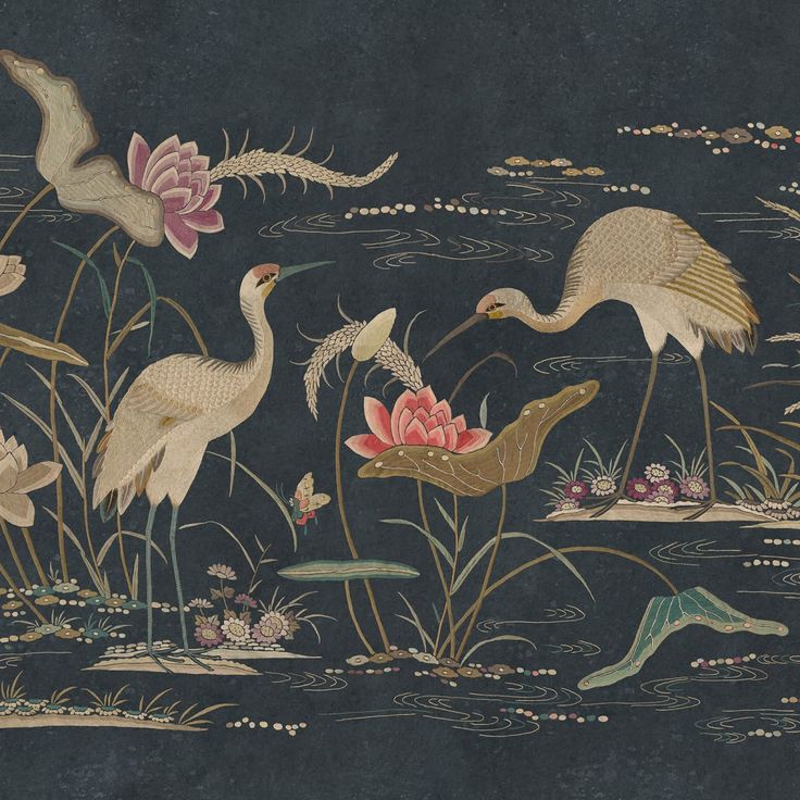 Mittatilaustapetti Seabirds, Dark Blue, sininen (S10419)