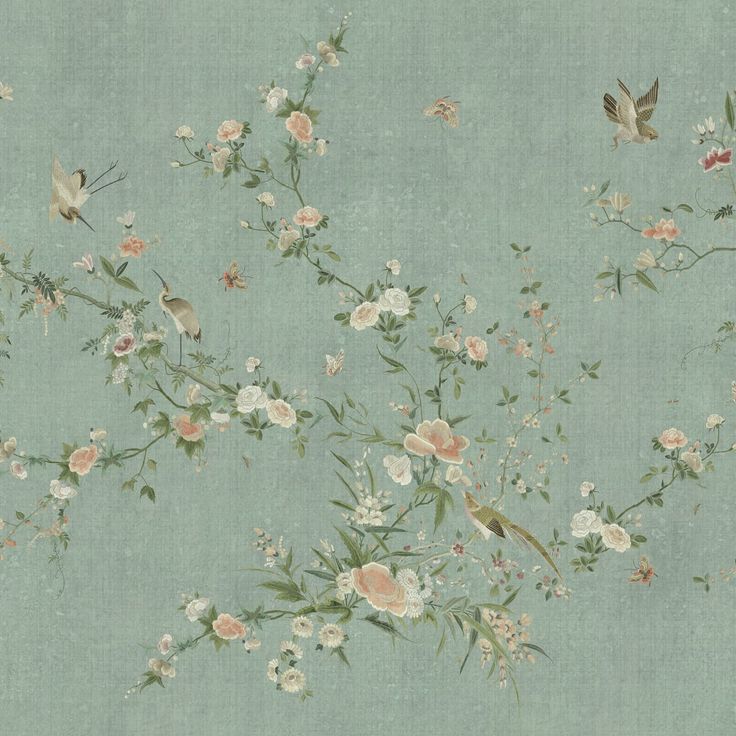 Mittatilaustapetti Bloom, Teal (S10427)