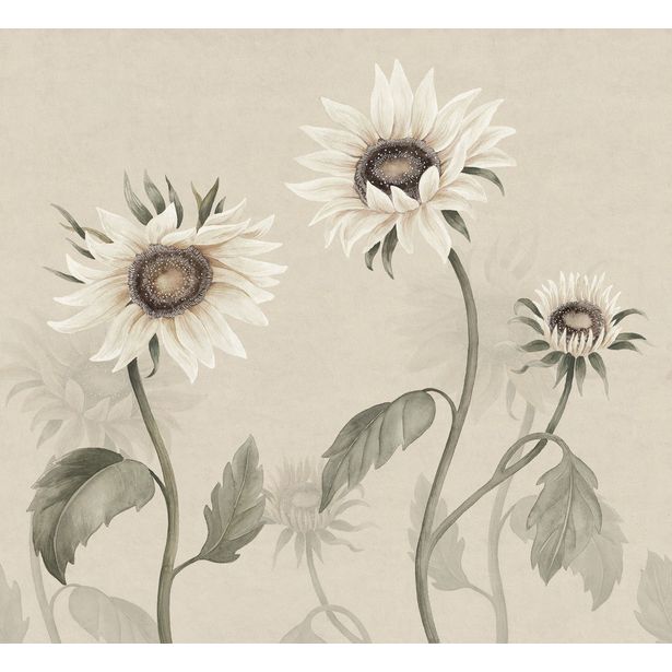 Kuvatapetti Sandberg Sunflowers valkoinen, mittatilaus, non-woven