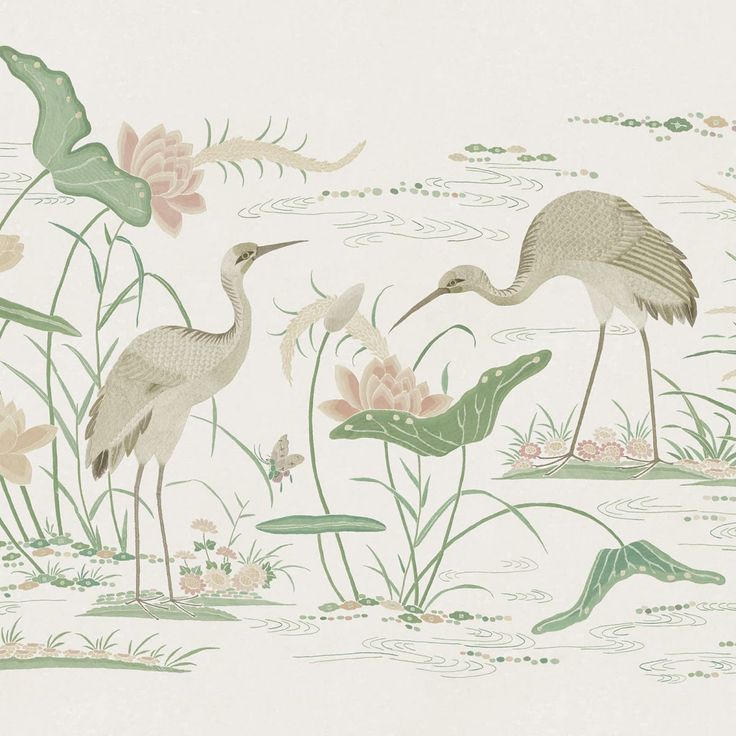 Mittatilaustapetti Seabirds, Green, vihreä (S10550)