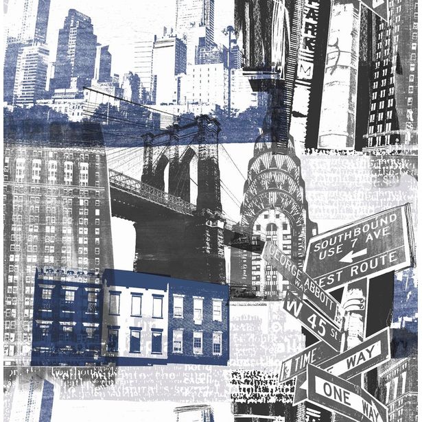 Tapetti Sandudd Fresco New York Blue/Black 104631, 0.53x10.5m