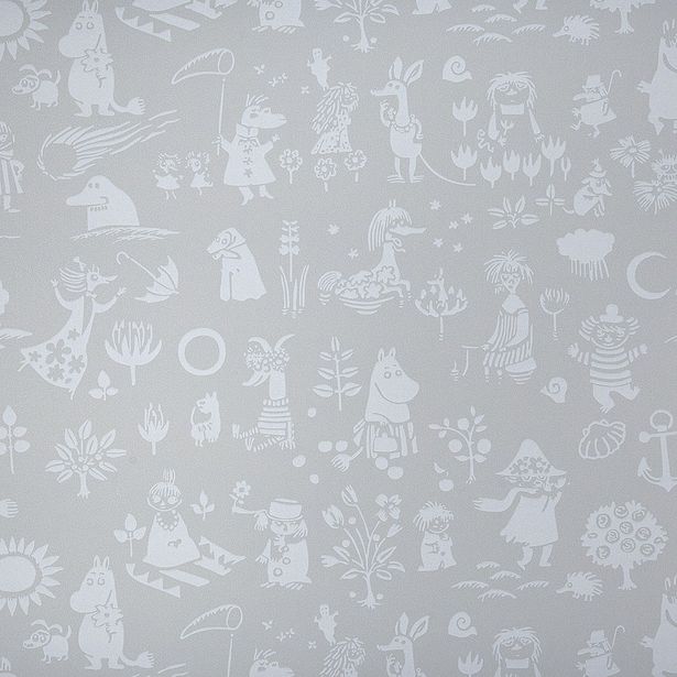 Tapetti Sandudd Moomin 5164-3, 0,53x11,2m, harmaa/valkoinen, non-woven
