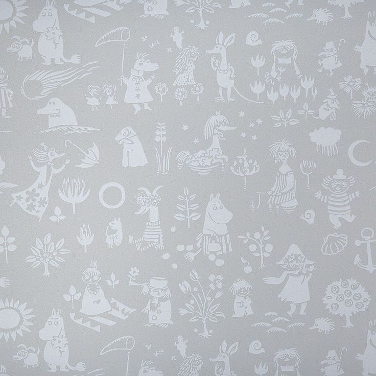 Lastenhuoneen tapetti Sandudd Moomin 5164-3, 0,53x11,2m, harmaa/valkoinen, non-woven