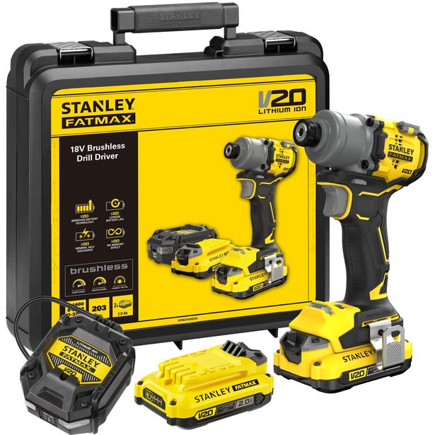 Akkuiskuruuvinväännin Stanley Fatmax V20 SFMCF830D2K-QW 3SP, 18V, 2x2.0Ah akuilla + salkku