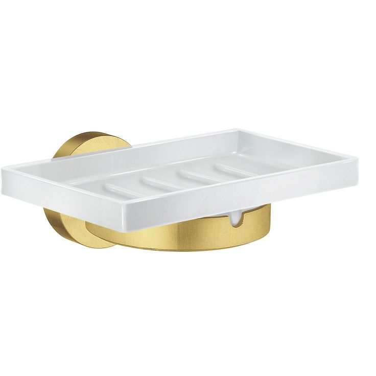 Saippuakuppiteline Smedbo Home HV342P, harjattu messinki/posliini