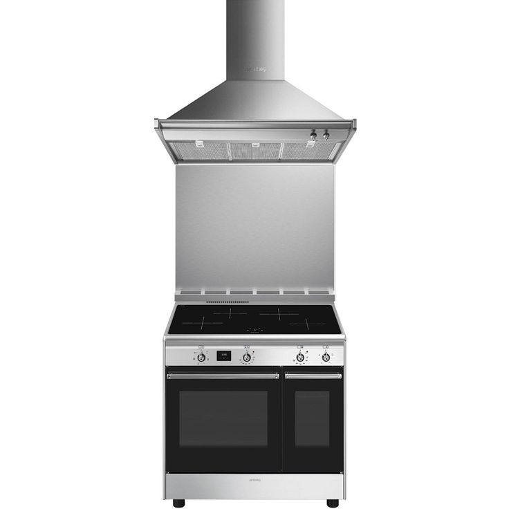 Keittiöpaketti Smeg - CX92IM induktioliesi, kaksoisuuni, roiskesuoja ja liesituuletin, 90 cm, rst