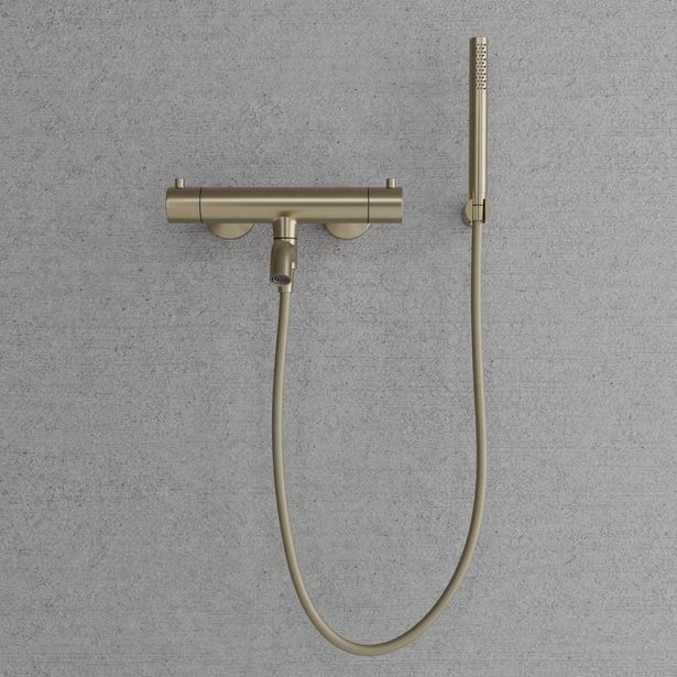 Suihkusetti Scandtap Steel Pleasure 4, termostaattihanalla ja juoksuputkella, Champagne