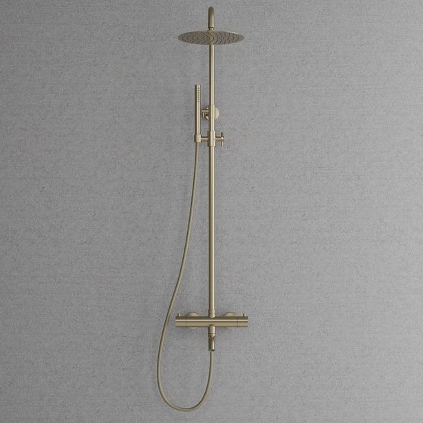 Sadesuihkusetti Scandtap Steel Pleasure 3, termostaattihanalla ja juoksuputkella, Champagne