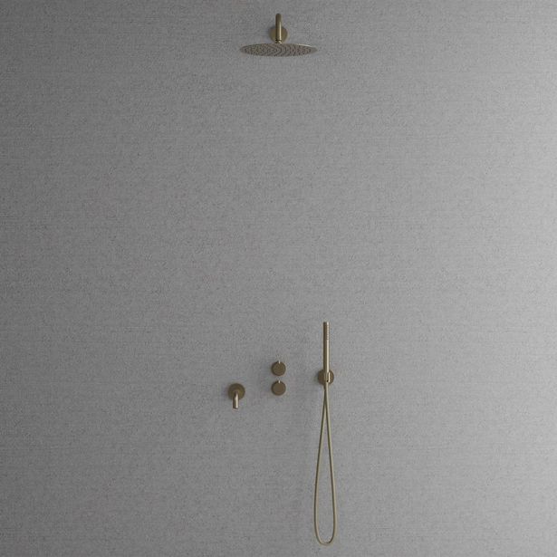 Sadesuihkusetti Scandtap Steel Harmonized 3x, termostaattihanalla ja juoksuputkella, Champagne