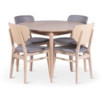 Ruokailuryhmä Stenexpo Ø110/150cm Odense-jatkopöytä + 4 Fårö-tuolia valkoöljytty tammi