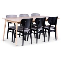 Ruokailuryhmä Stenexpo 180x90cm Odense-pöytä + 6 Borgholm-tuolia jatkettava tammi/saarni