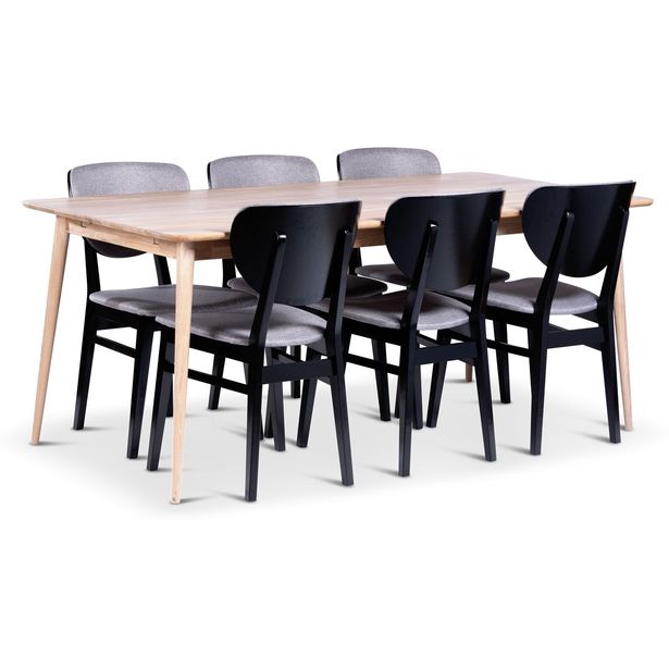 Ruokailuryhmä Stenexpo 180x90cm Odense-pöytä + 6 Borgholm-tuolia jatkettava tammi/saarni