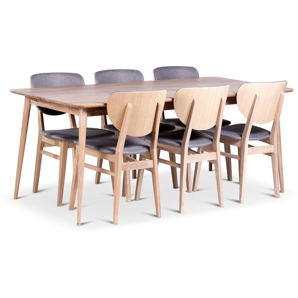 Ruokailuryhmä Stenexpo 180x90cm Odense-pöytä + 6 Fårö-tuolia jatkettava valkoöljytty tammi