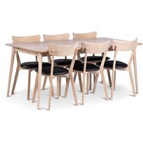 Ruokailuryhmä Stenexpo 180x90cm Odense-pöytä + 6 Eksjö-tuolia jatkettava valkoöljytty tammi