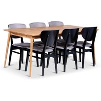 Ruokailuryhmä Stenexpo 180x90cm Alborg-pöytä + 6 Borgholm-tuolia jatkettava tammi mustaksi petsattu