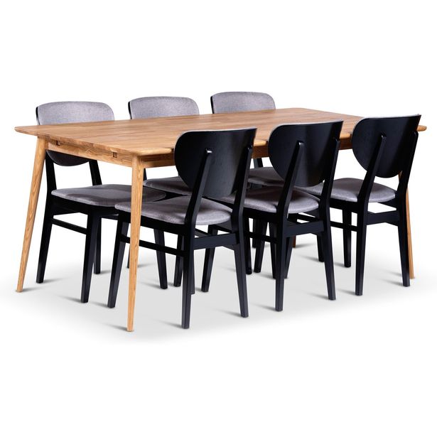 Ruokailuryhmä Stenexpo 180x90cm Alborg-pöytä + 6 Borgholm-tuolia jatkettava tammi mustaksi petsattu
