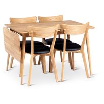 Ruokailuryhmä Stenexpo 120/160x80cm Alborg-klaffipöytä + 4 Växjö-tuolia tammi
