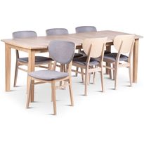 Ruokailuryhmä Stenexpo 160/210x90cm Kivik-jatkopöytä + 6 Fårö-tuolia valkoöljytty tammi