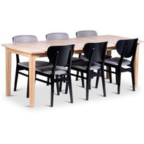 Ruokailuryhmä Stenexpo 160/210x90cm Kivik-jatkopöytä + 6 Borgholm-tuolia tammi/musta