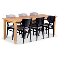 Ruokailuryhmä Stenexpo 160/210x90cm Visby-jatkopöytä + 6 Borgholm-tuolia tammi/musta