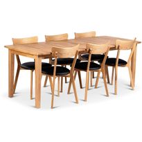 Ruokailuryhmä Stenexpo 160/210x90cm Visby-jatkopöytä + 6 Växjö-tuolia tammi