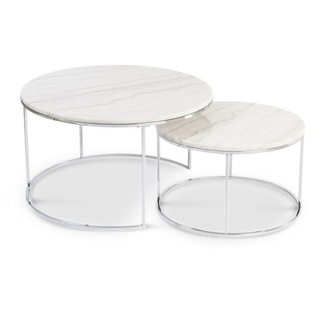 Sarjapöytä Stenexpo Lormont Ø80x45cm + Ø60x35cm marmori/metalli valkoinen