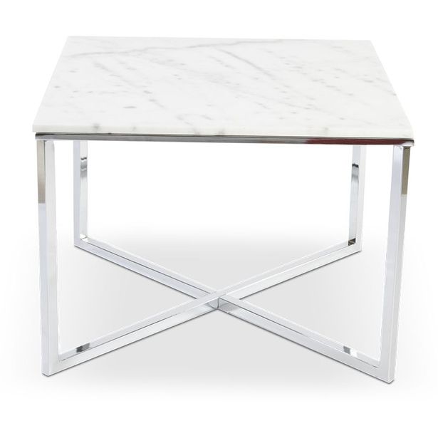 Sohvapöytä Stenexpo Rimini 70x70x52cm marmori/metalli valkoinen