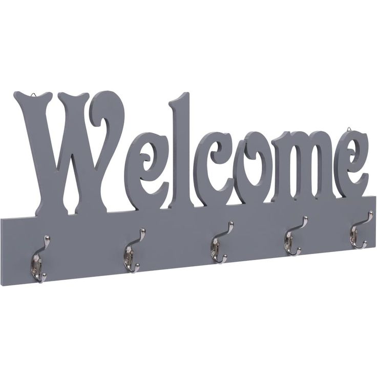 Seinälle kiinnitettävä naulakko welcome harmaa 74x29,5 cm_1