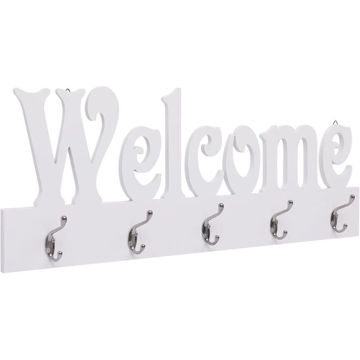 Seinälle kiinnitettävä naulakko welcome valkoinen 74x29,5 cm_1
