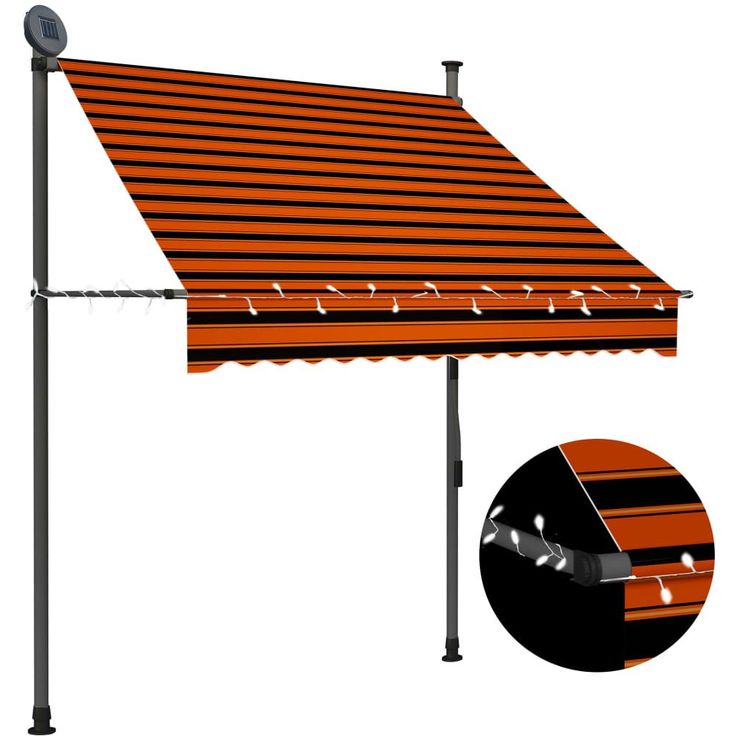 Sisäänkelattava markiisi ledillä 150 cm oranssi ja ruskea_1