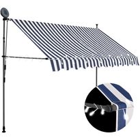 Sisäänkelattava markiisi ledillä 250 cm sinivalkoiset raidat