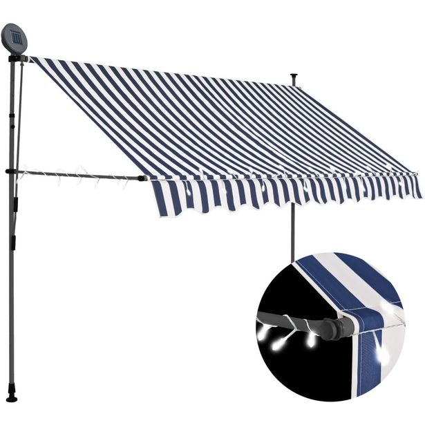 Sisäänkelattava markiisi ledillä 250 cm sinivalkoiset raidat_1